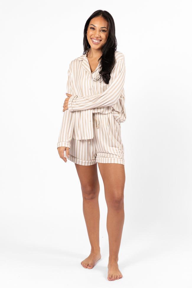 Good To Get Away Neutral Stripe Pajama Shorts FINAL SALE Product Image