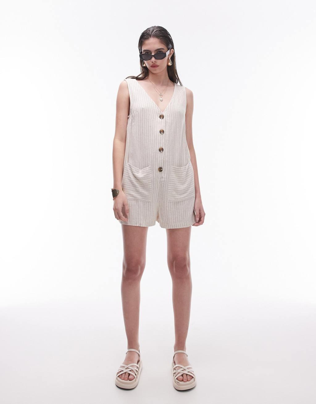 Topshop v neck button down knotted strap jumpsuit Product Image