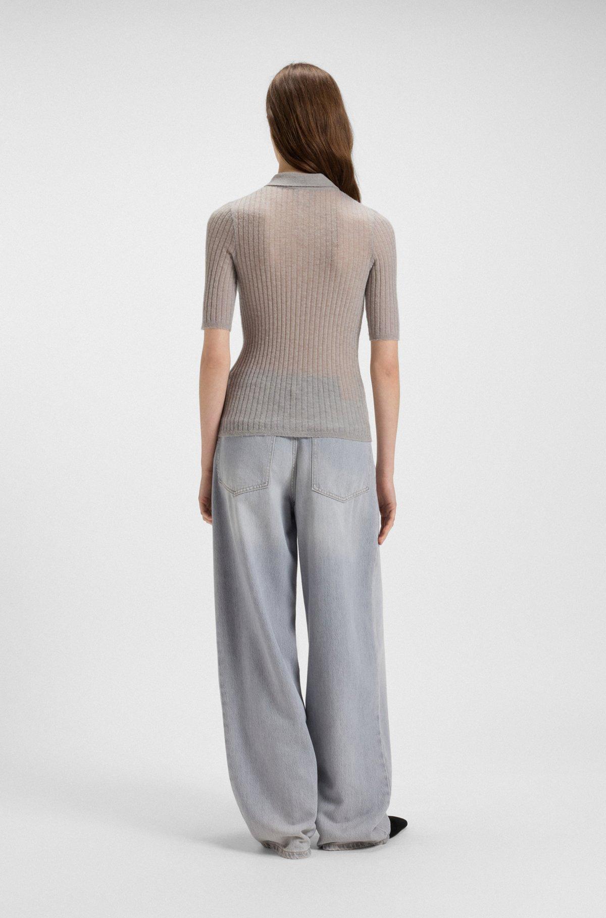 Ribbed knit polo in wool Product Image
