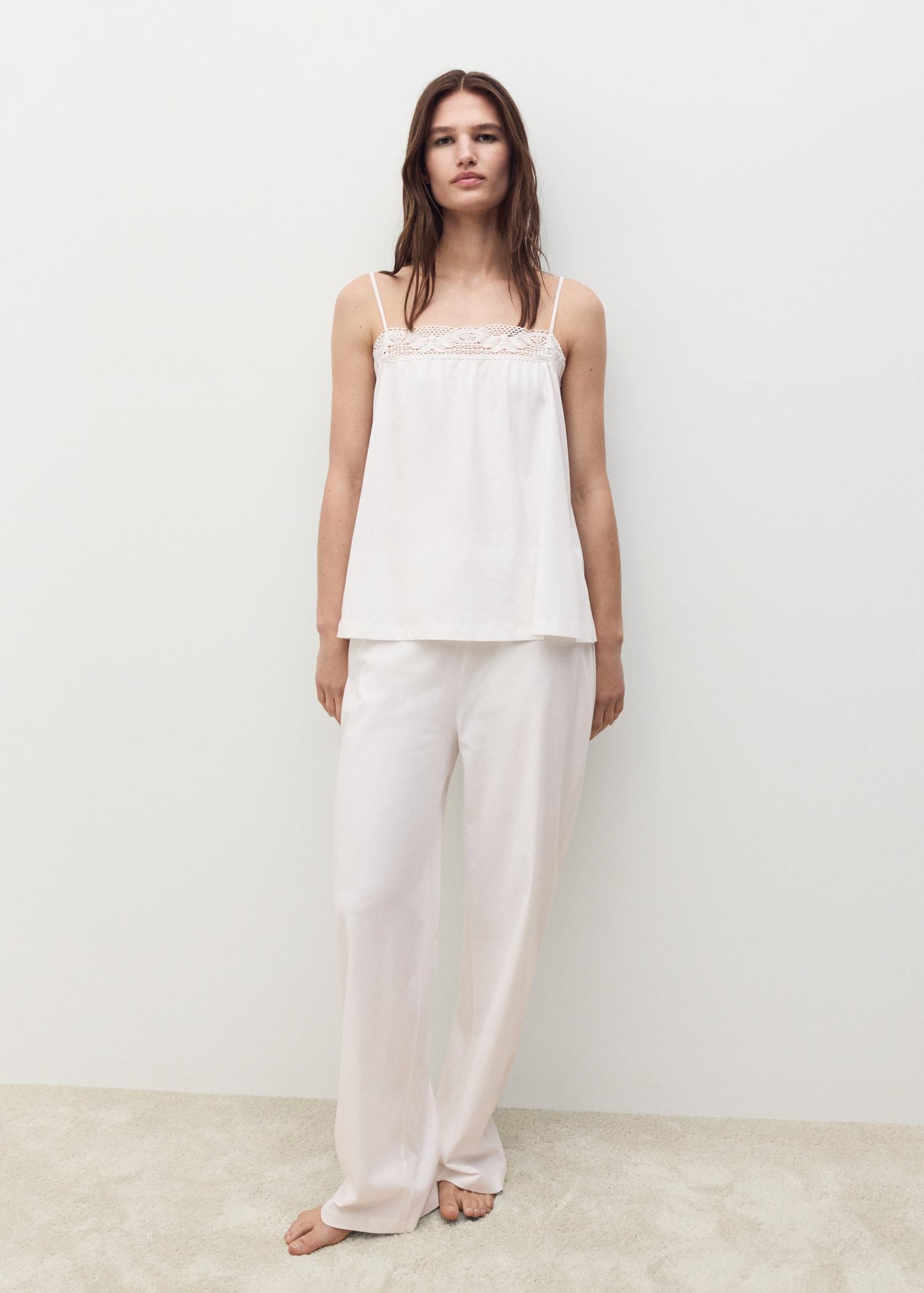Cotton top with lace straps - Women | MANGO USA Product Image