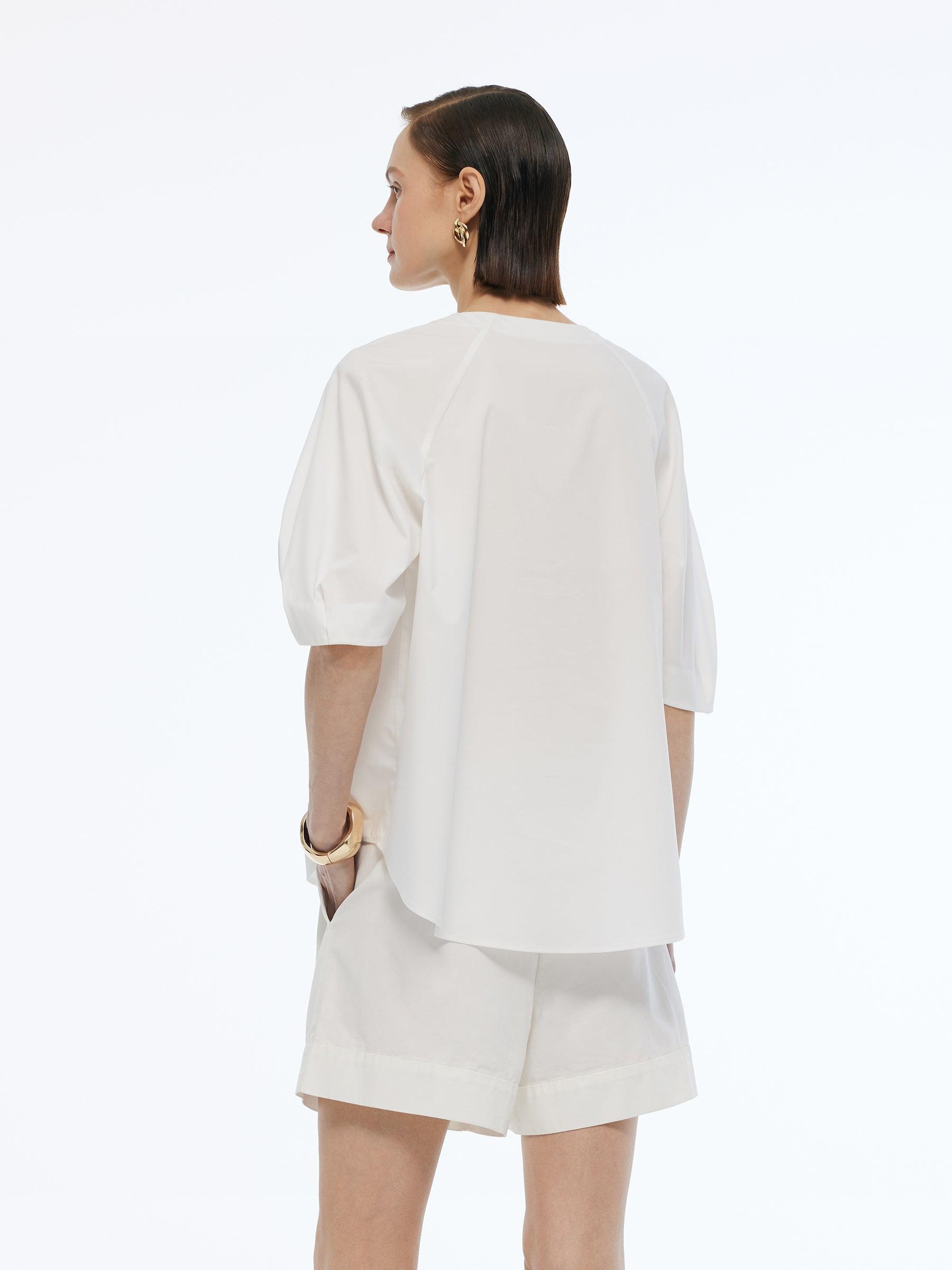 Volume Sleeve Women Pleat Neck Blouse Product Image