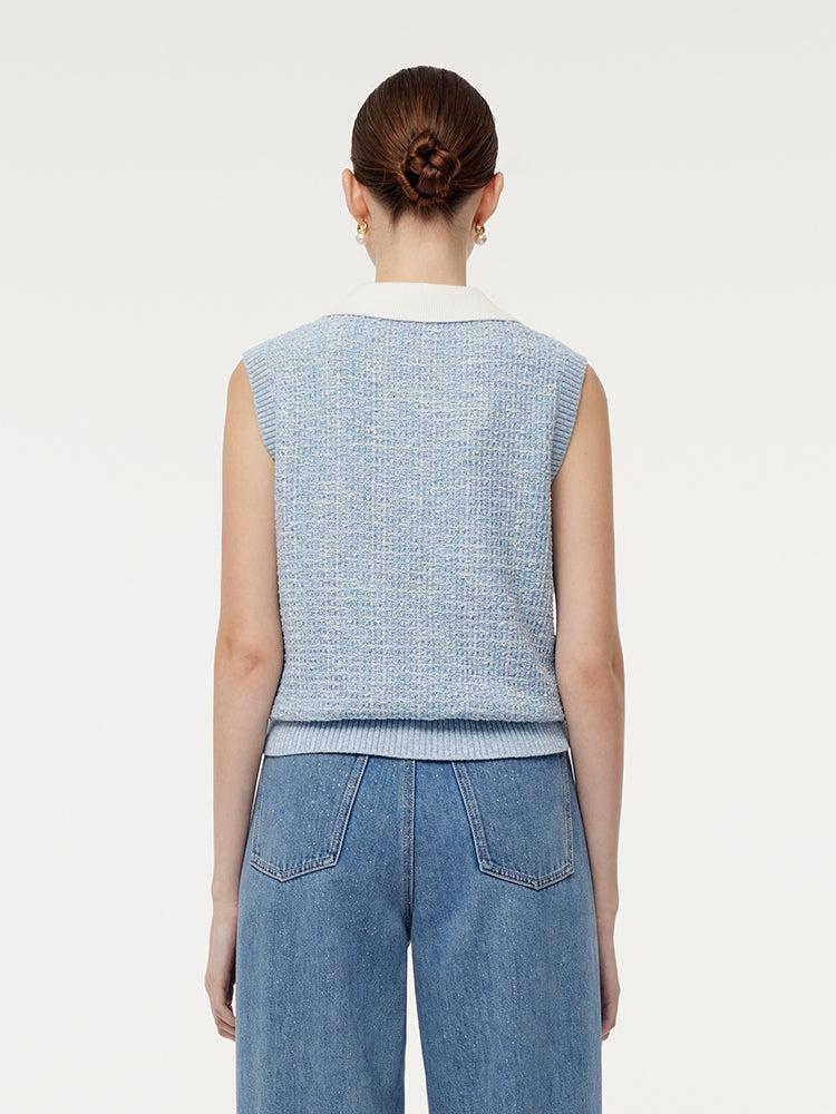 Contrast Collar Women Knit Polo Tank Top Product Image