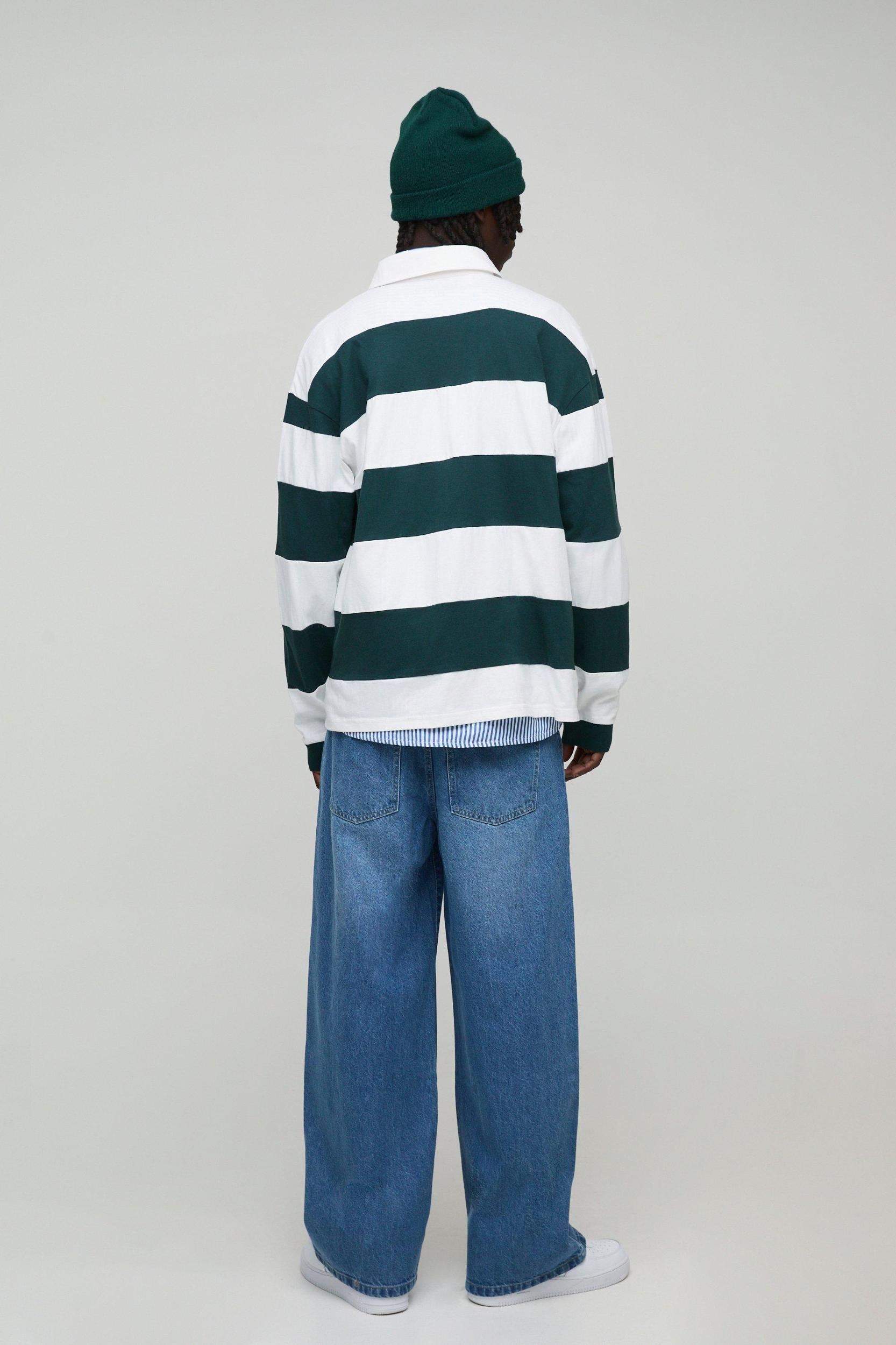 Oversized Heavyweight Cut and Sew Applique Rugby Polo | boohooMAN USA Product Image