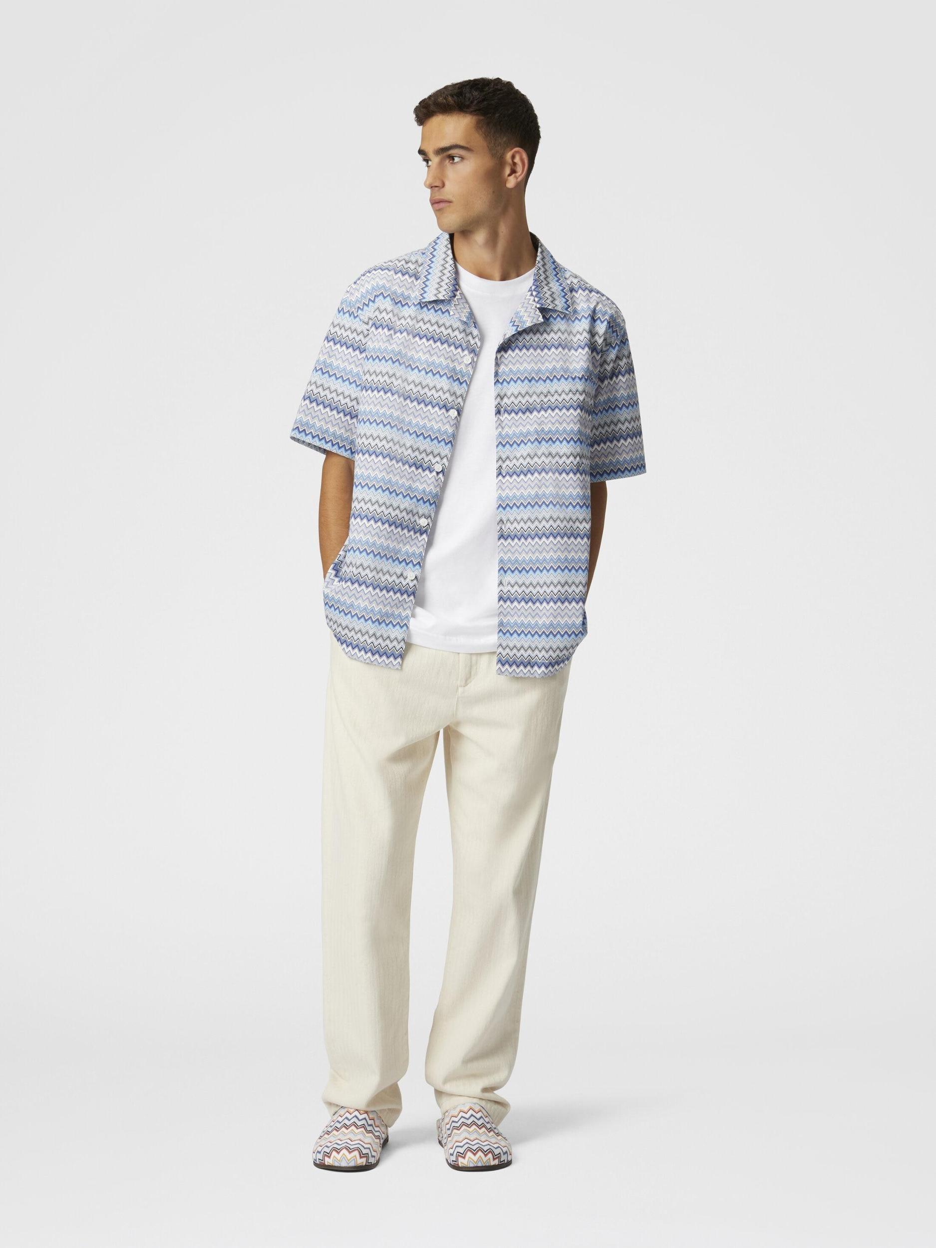 Zig zag cotton poplin bowling shirt with breast pocket Product Image