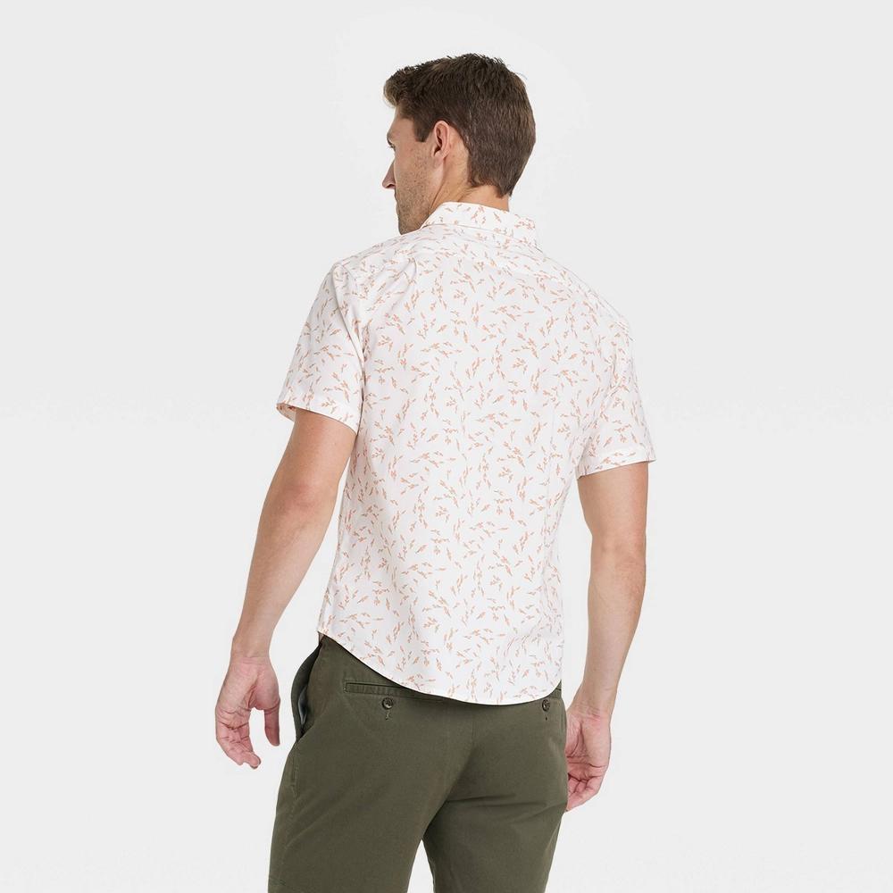 Men's Floral Short Sleeve Poplin Button-Down Shirt - Goodfellow & Co™ Ivory M: Slim Fit, Cotton-Spandex Blend, Front Pocket Product Image