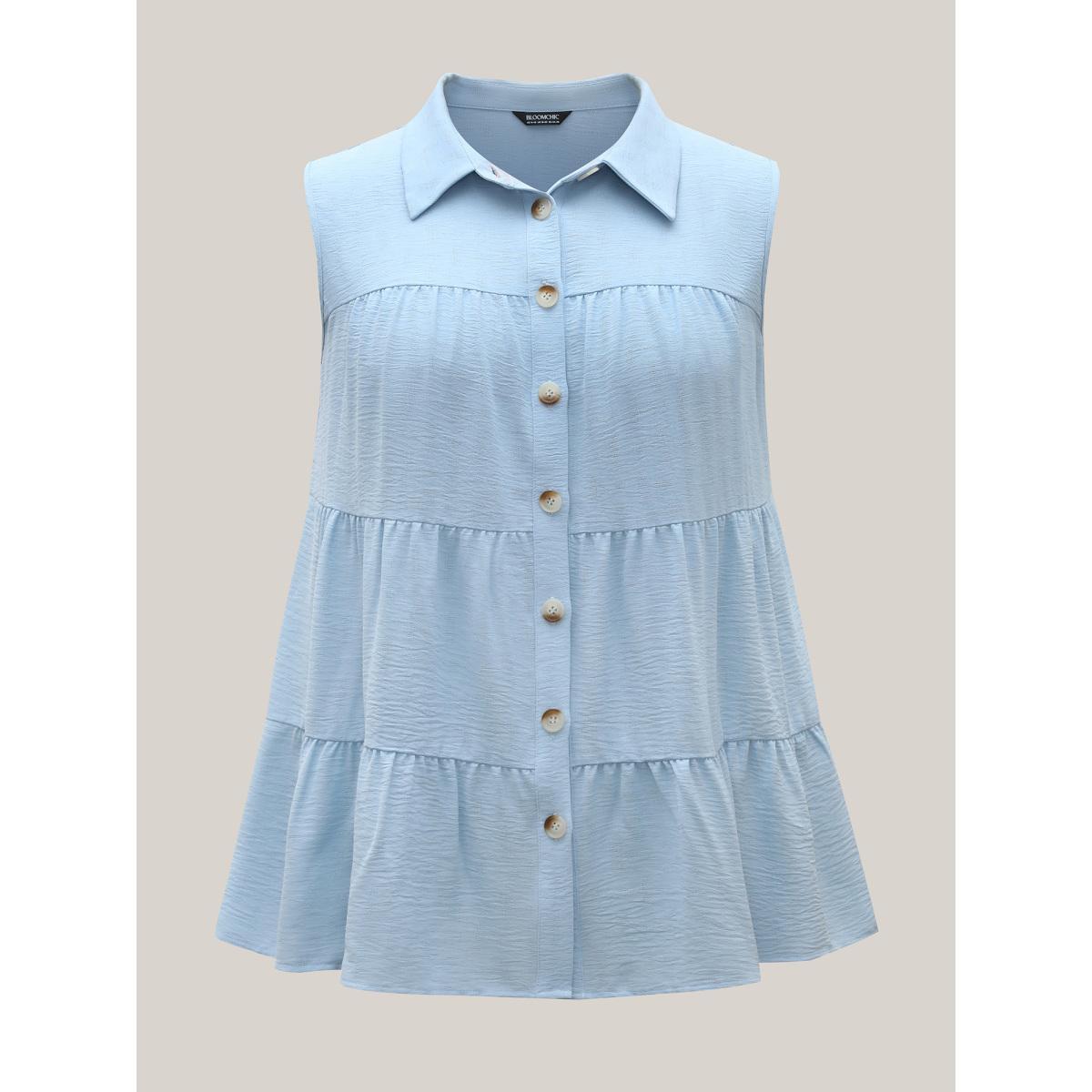 Plus Size Textured Button Placket Tiered Tank Top Women LightBlue Texture Shirt collar Everyday-Casual Tank Tops Camis BloomChic 18-20/2X Product Image