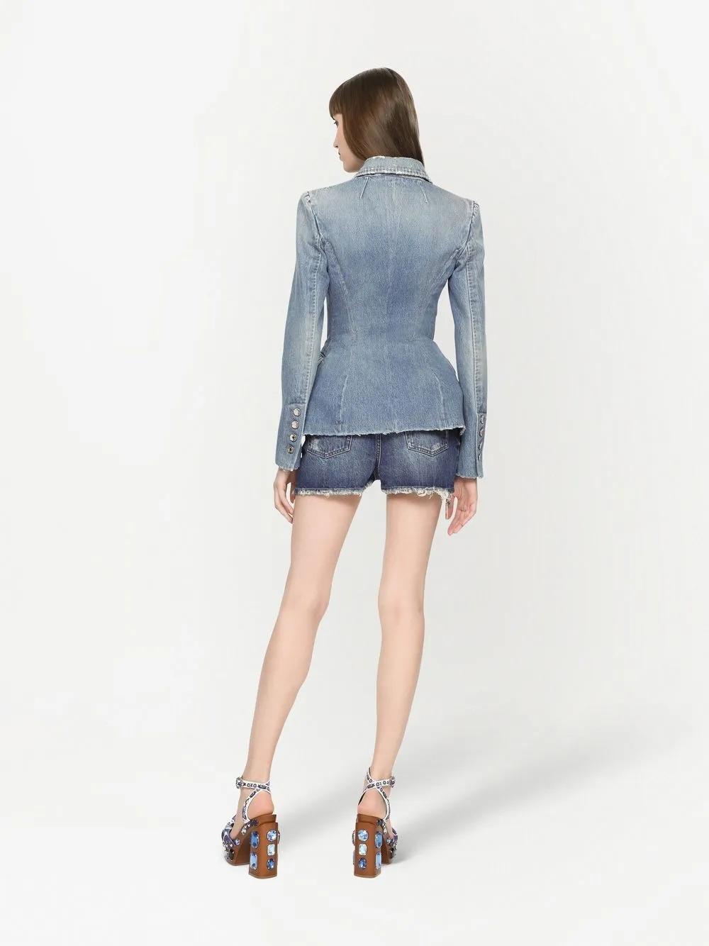 distressed high-rise denim shorts Product Image