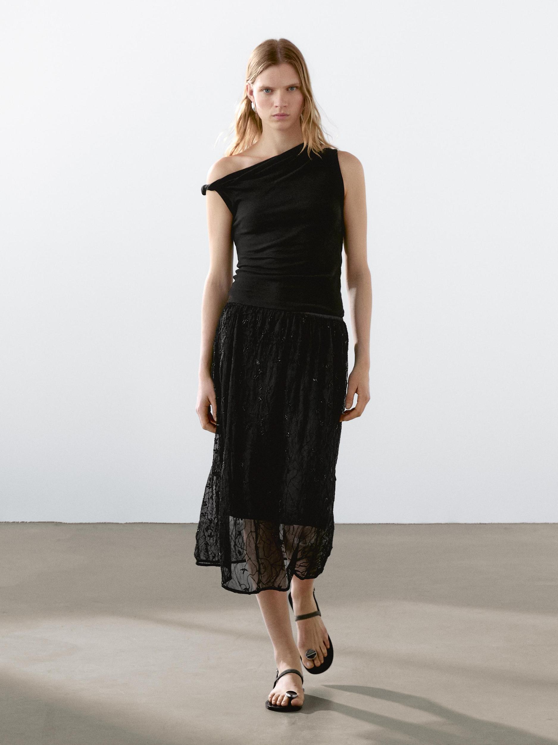 Draped top with cotton knot detail Product Image