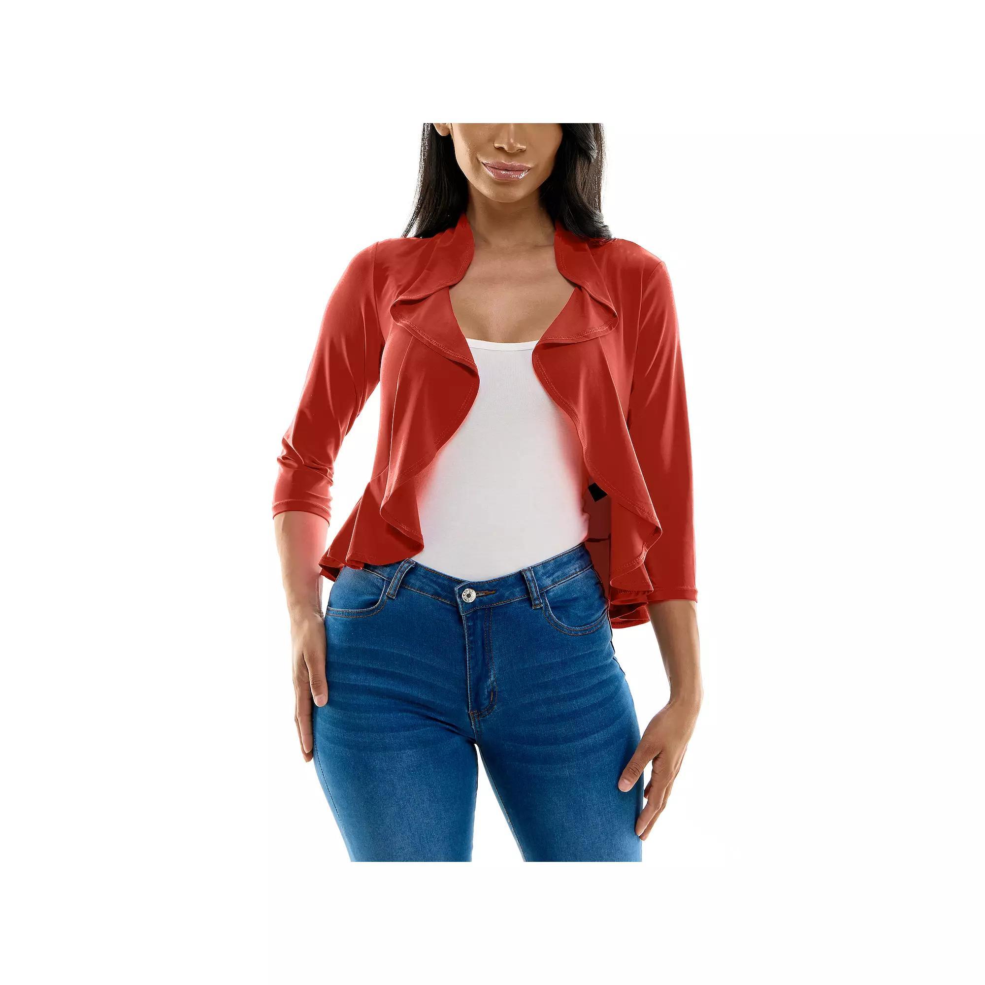 Women's Nina Leonard Ruffle Front Cropped Cardigan, Size: Medium, Radiant Blue Product Image