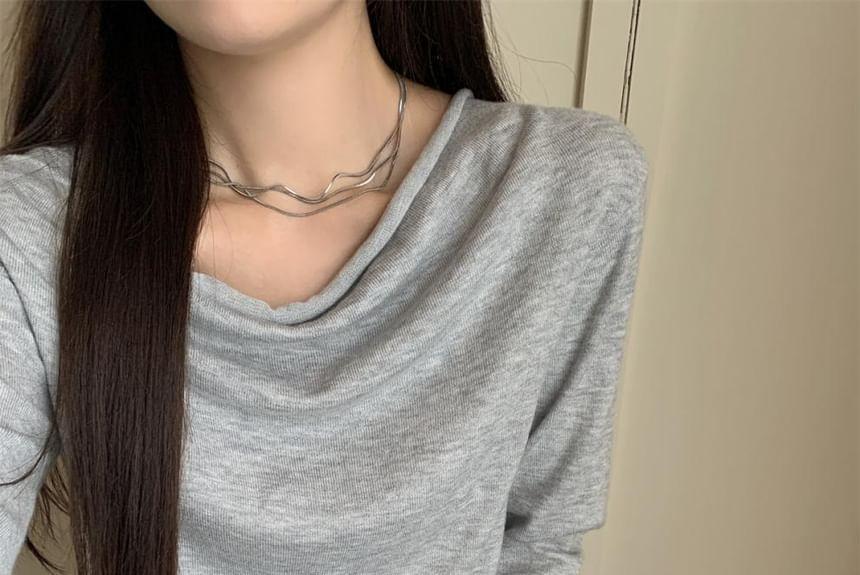 Long-Sleeve Cowl Neck Plain Tee Product Image