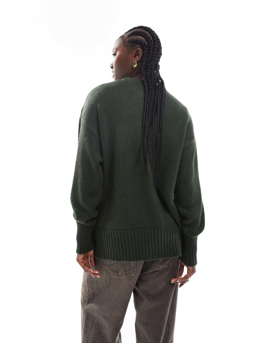 ASOS DESIGN knit chunky sweater in dark green Product Image