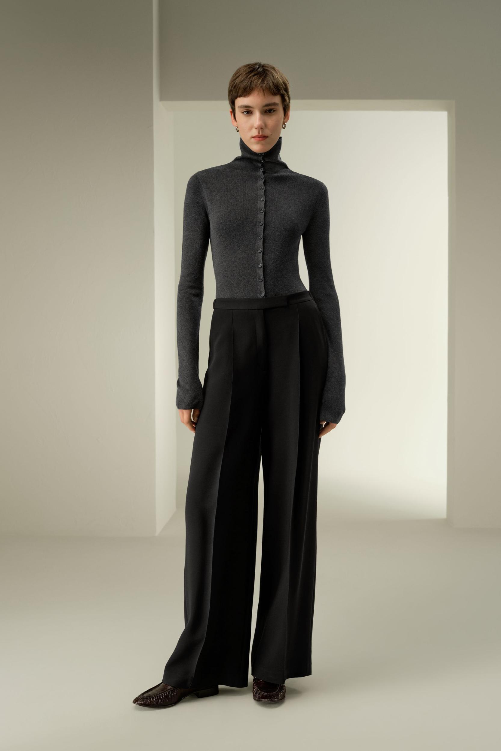 Silk-Wool Pleated Wide-Leg Trousers Product Image