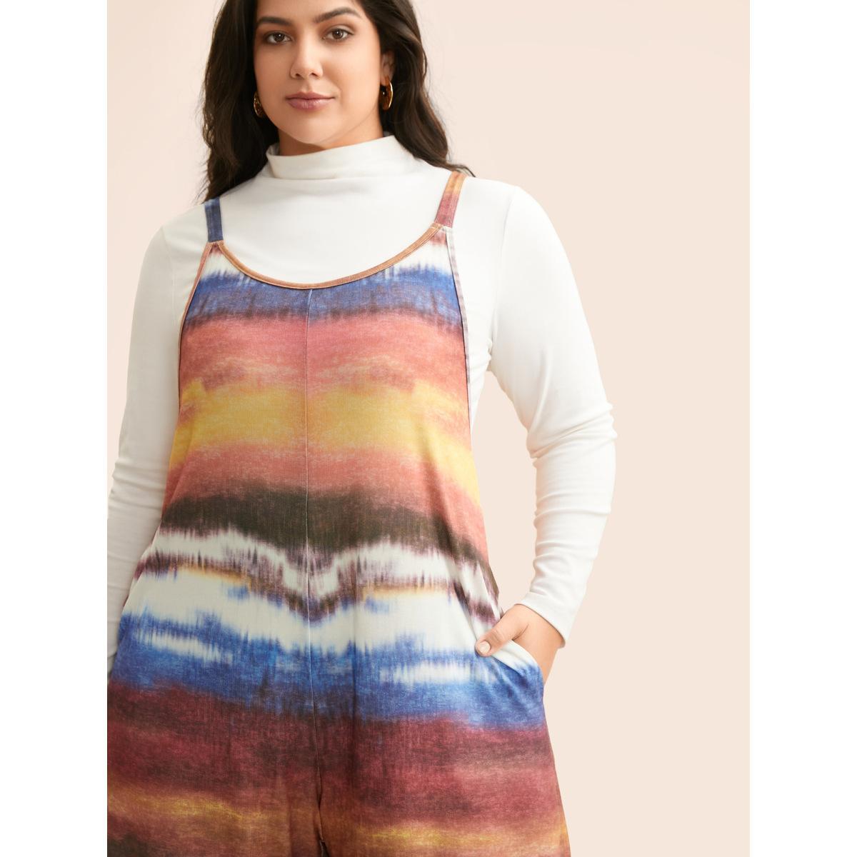 Plus Size Multicolor U Neck Gradient Dyeing Jumpsuit Women Casual Sleeveless U-neck Everyday Loose Jumpsuits BloomChic 10/M Product Image