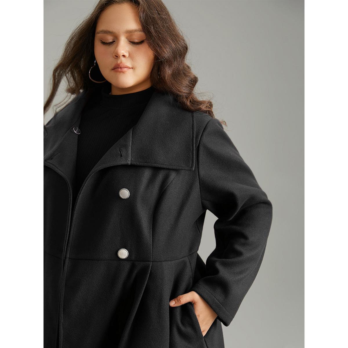 Plus Size Plain Button Up Pocket Asymmetrical Lapel Collar Coat Women Black Elegant Plain Ladies Everyday Winter Coats BloomChic 22-24/3X Product Image