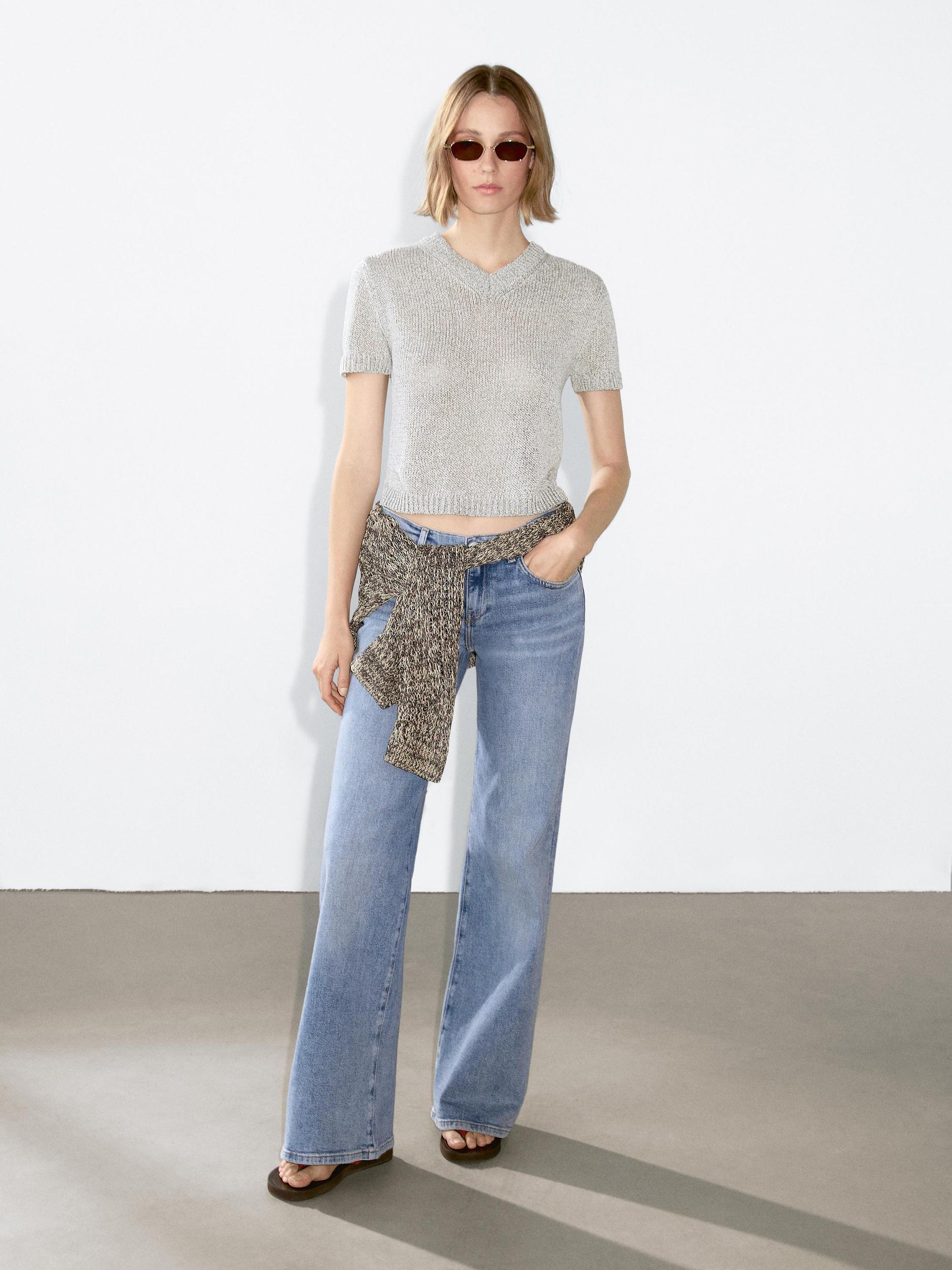 Knit sweater with fabric detail Product Image
