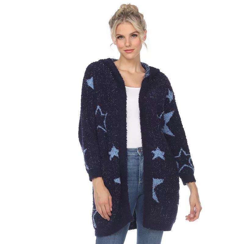 White Mark Womens Hooded Open Front Sherpa Coat - Navy Product Image