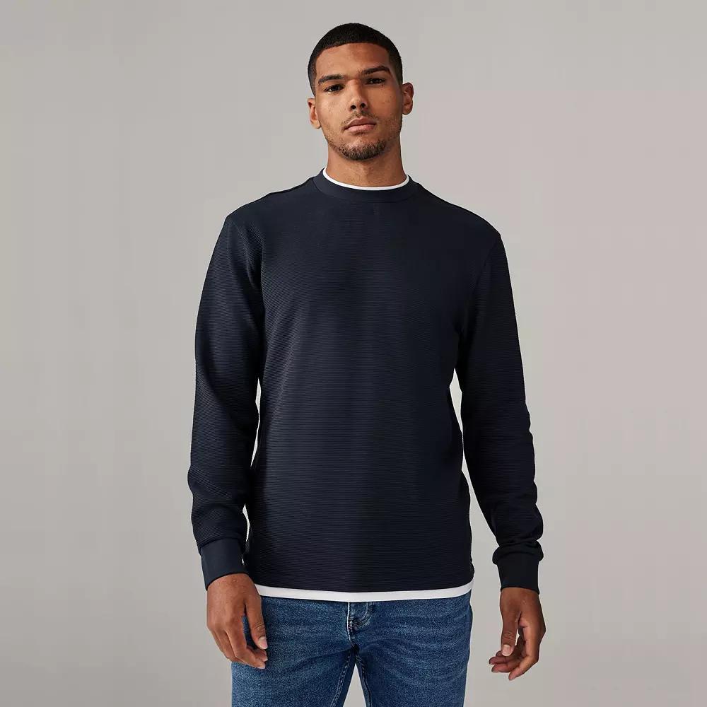 Men's NEXT Navy Blue Textured Long Sleeve Mock Layer 100% Cotton Sweater, Size: Large Product Image