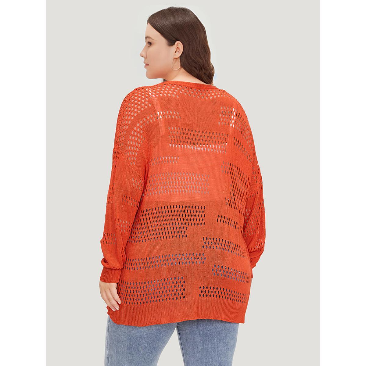 Plus Size Plain Open Front Elastic Sleeve Cut Out Cardigan Scarlet Women Casual Loose Long Sleeve Everyday Cardigans BloomChic 22-24/3X Product Image