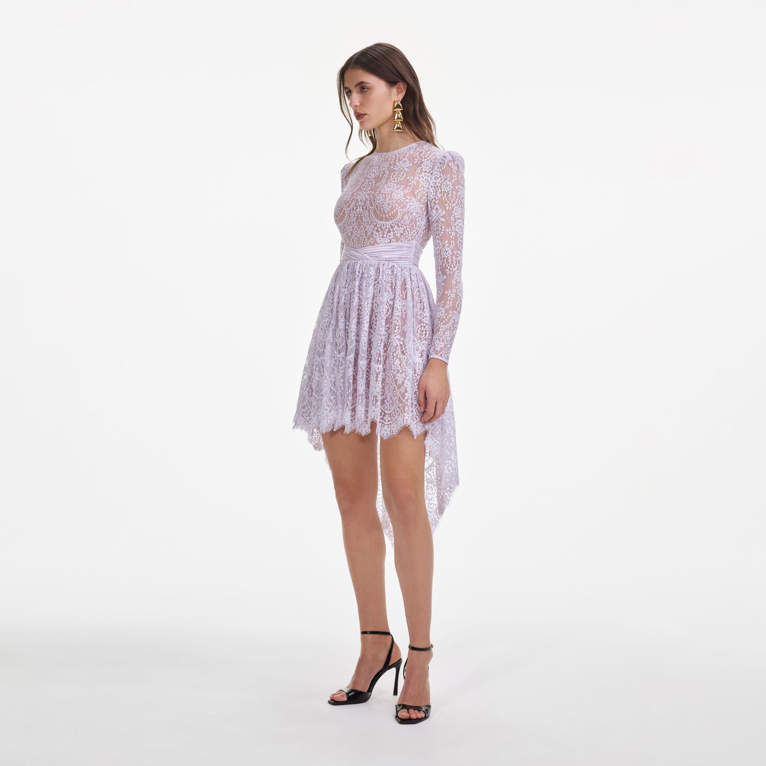 Lilac Lace Satin Mini Dress Product Image