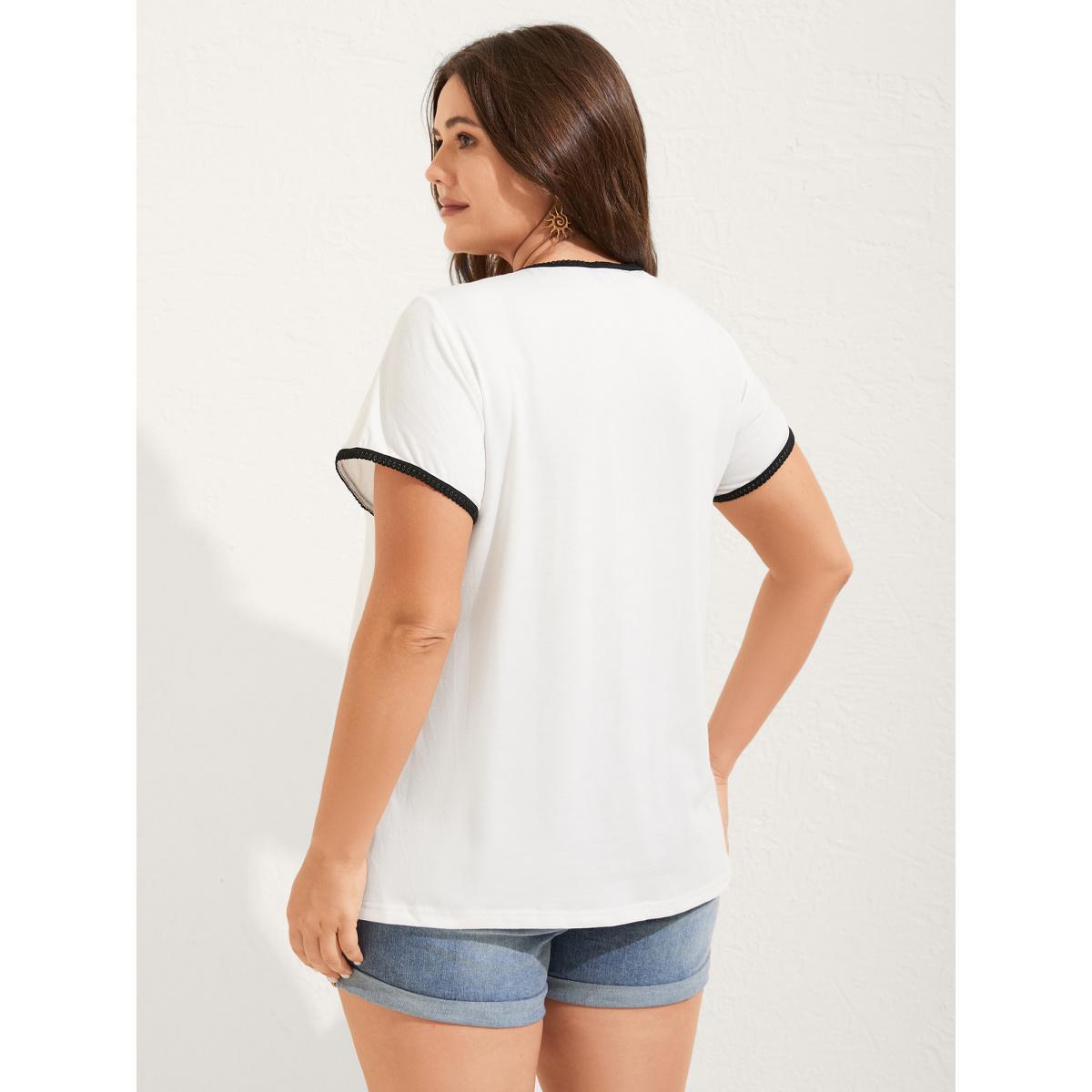 Plus Size Supersoft Floral Embroidered T-Shirt WhiteSmoke Women Round Neck Vacation T-shirts BloomChic 30/6X Product Image