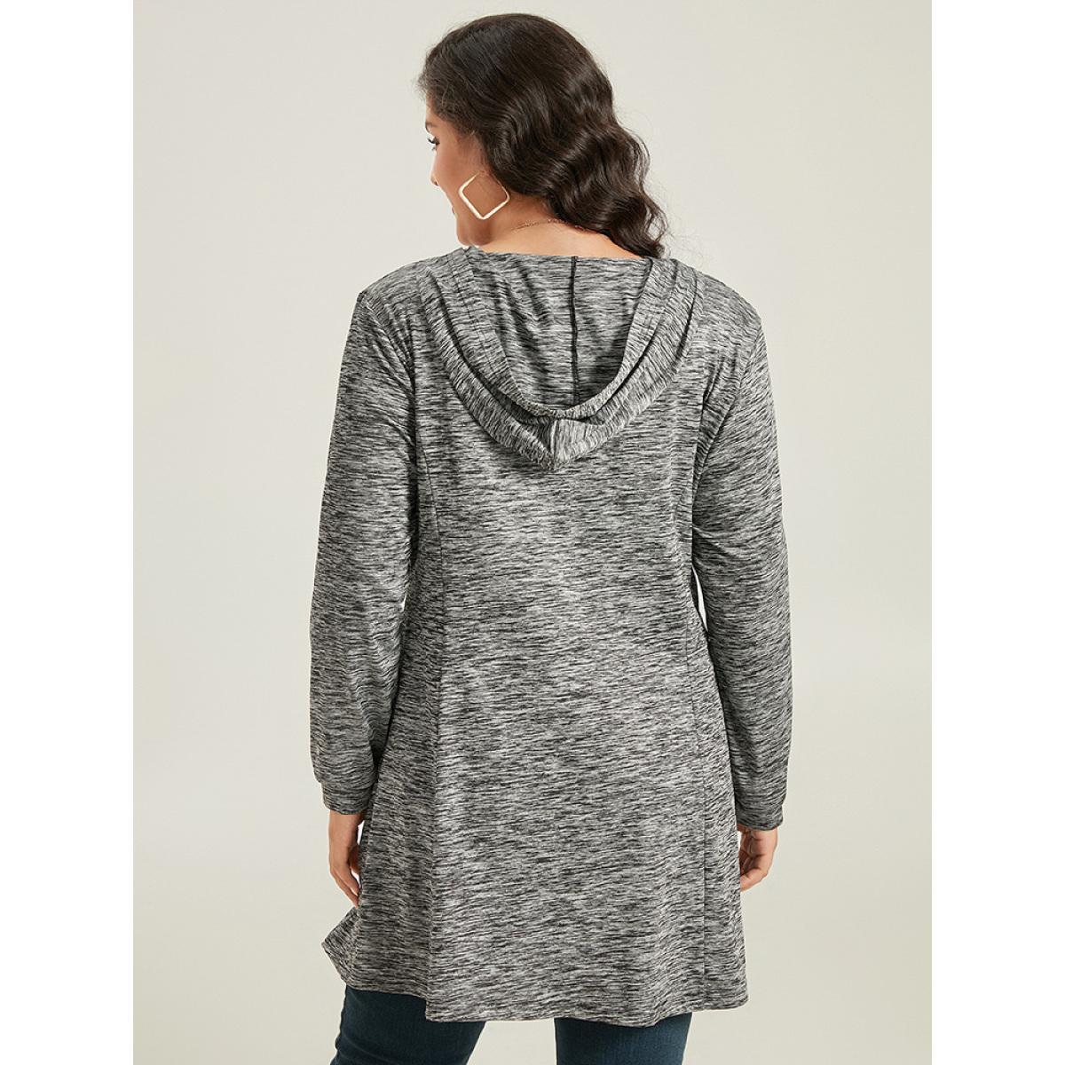 Plus Size Plain Heather Zipper Pocket Hooded Jacket Women DimGray Plain Pocket Dailywear Jackets BloomChic 30/6X Product Image