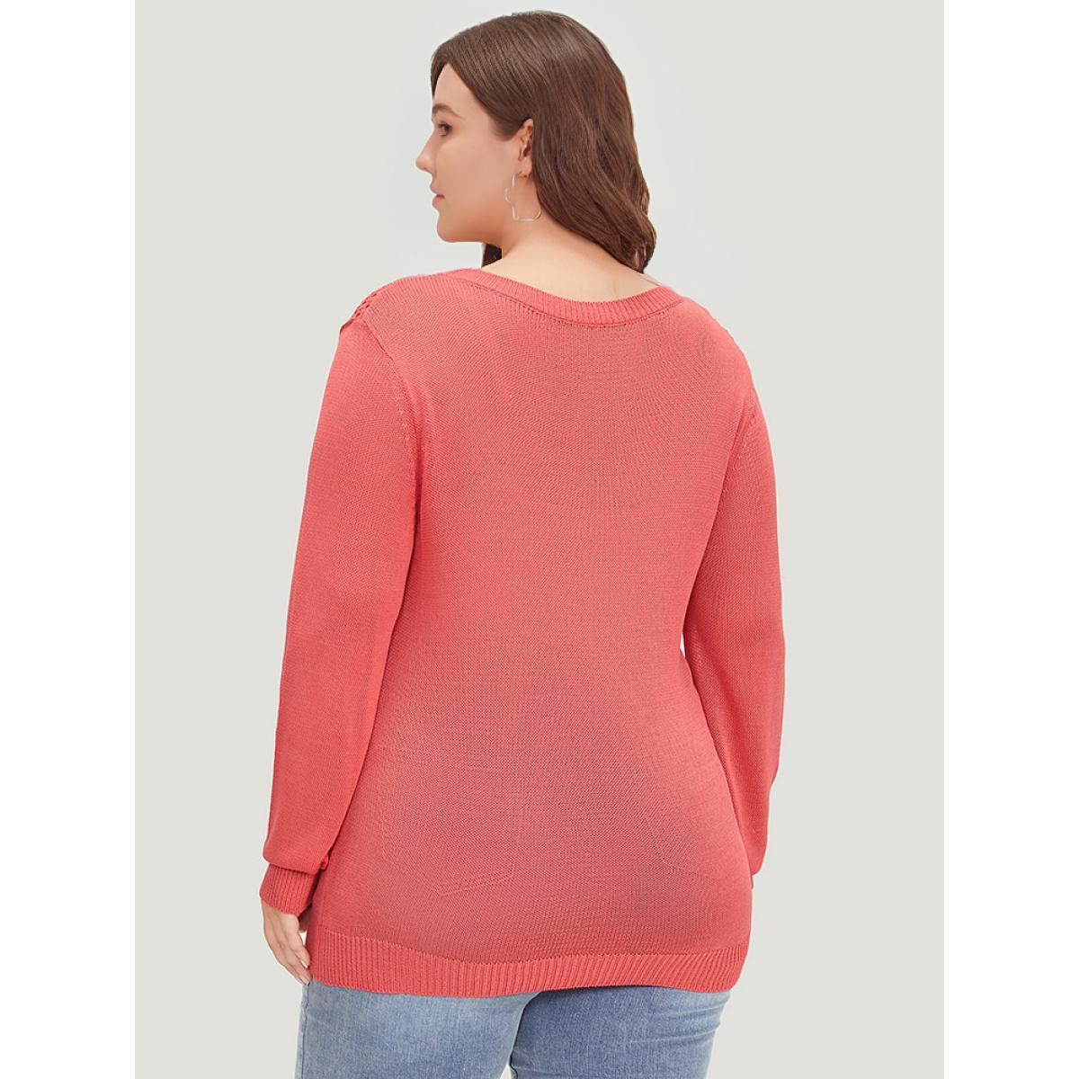 Plus Size Plain Patchwork Cut Out Round Neck Pullover Watermelon Women Casual Bodycon Long Sleeve Round Neck Everyday Pullovers BloomChic 28/5X Product Image