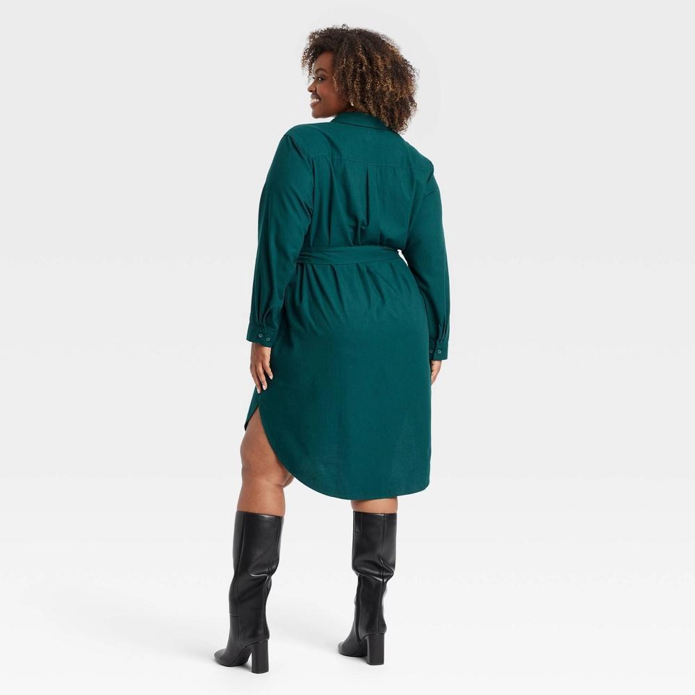 Womens Long Sleeve Midi Shirtdress - Ava & Viv Teal Green 4X Product Image