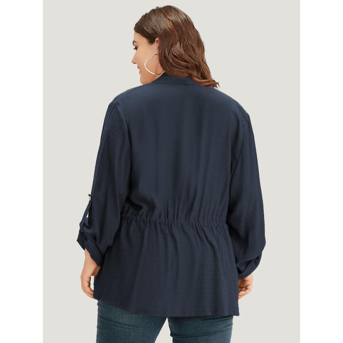 Plus Size Supersoft Essentials Plain Pocket Asymmetrical Drawstring Coat Women Indigo Plain Pocket Dailywear Jackets BloomChic 30/6X Product Image