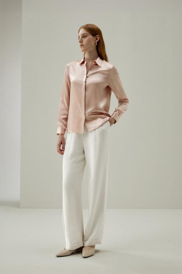 Basic Concealed Placket Silk Shirt Product Image