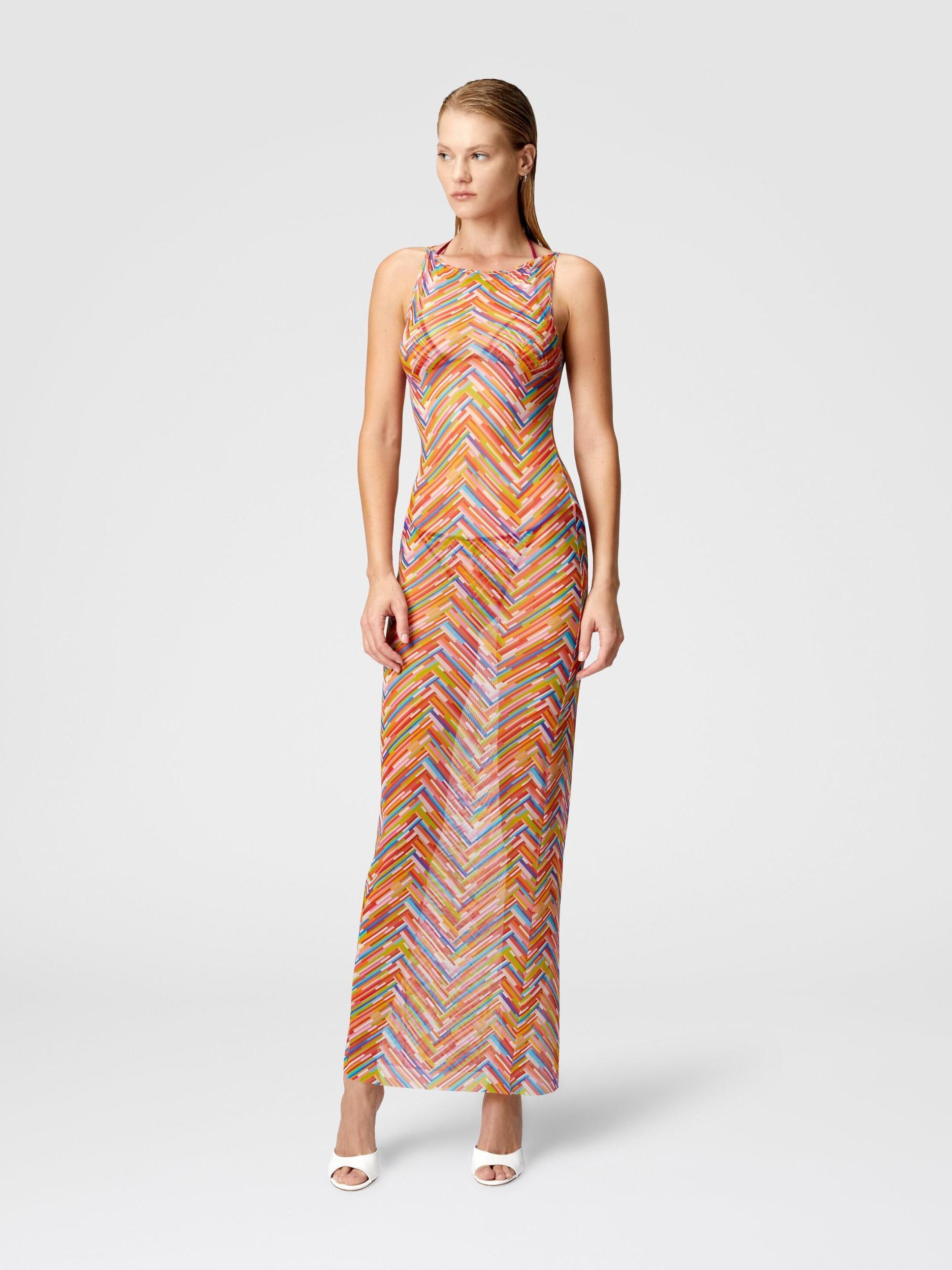 Long sleeveless dress in printed tulle Product Image