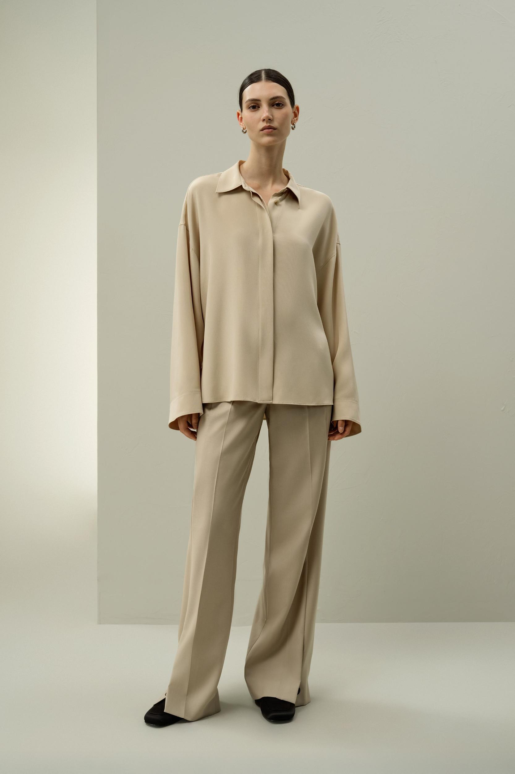 Relaxed Fit Drape Oversized Silk Shirt Product Image