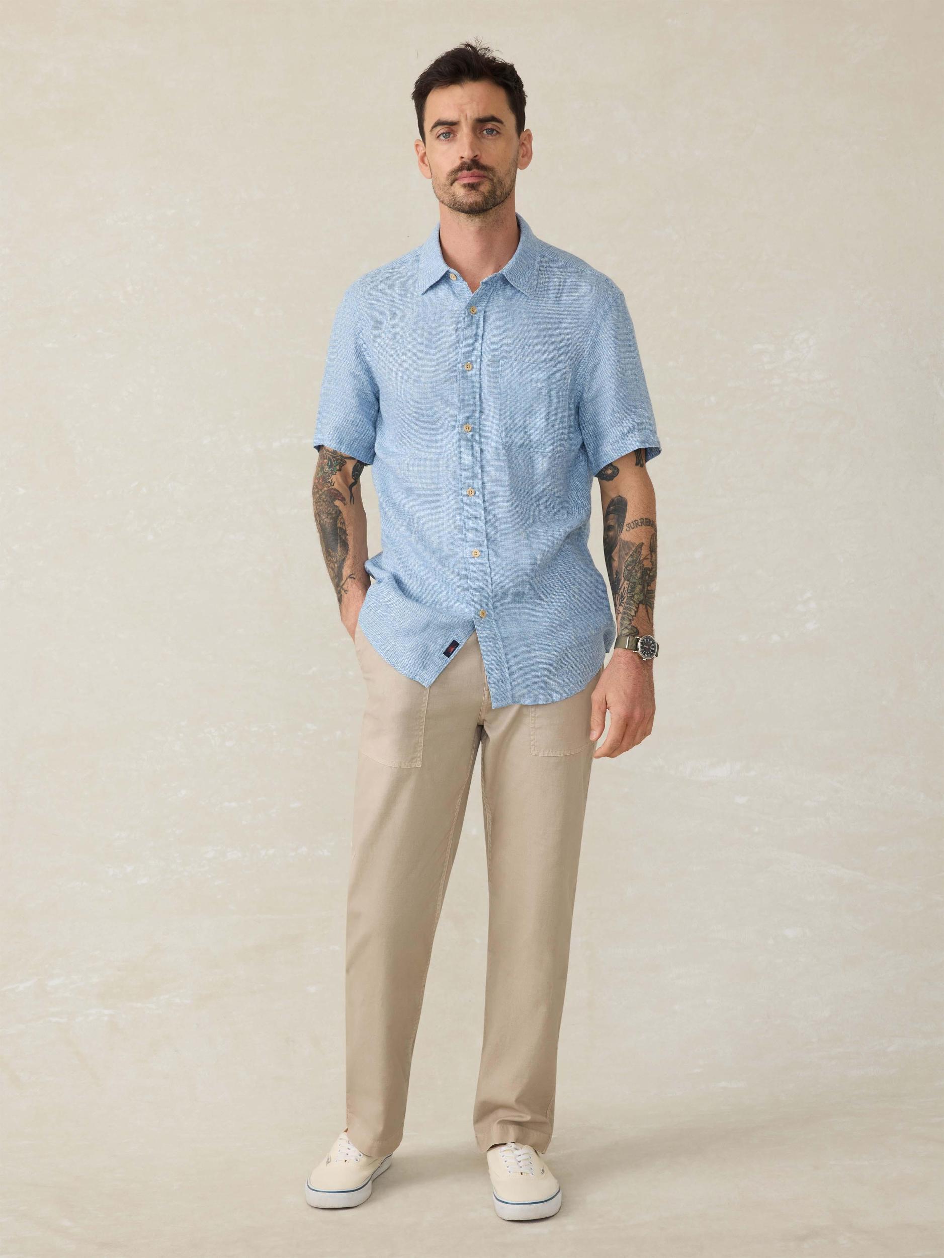 Short-Sleeve Palma Linen Shirt - Blue Basketweave Male Product Image