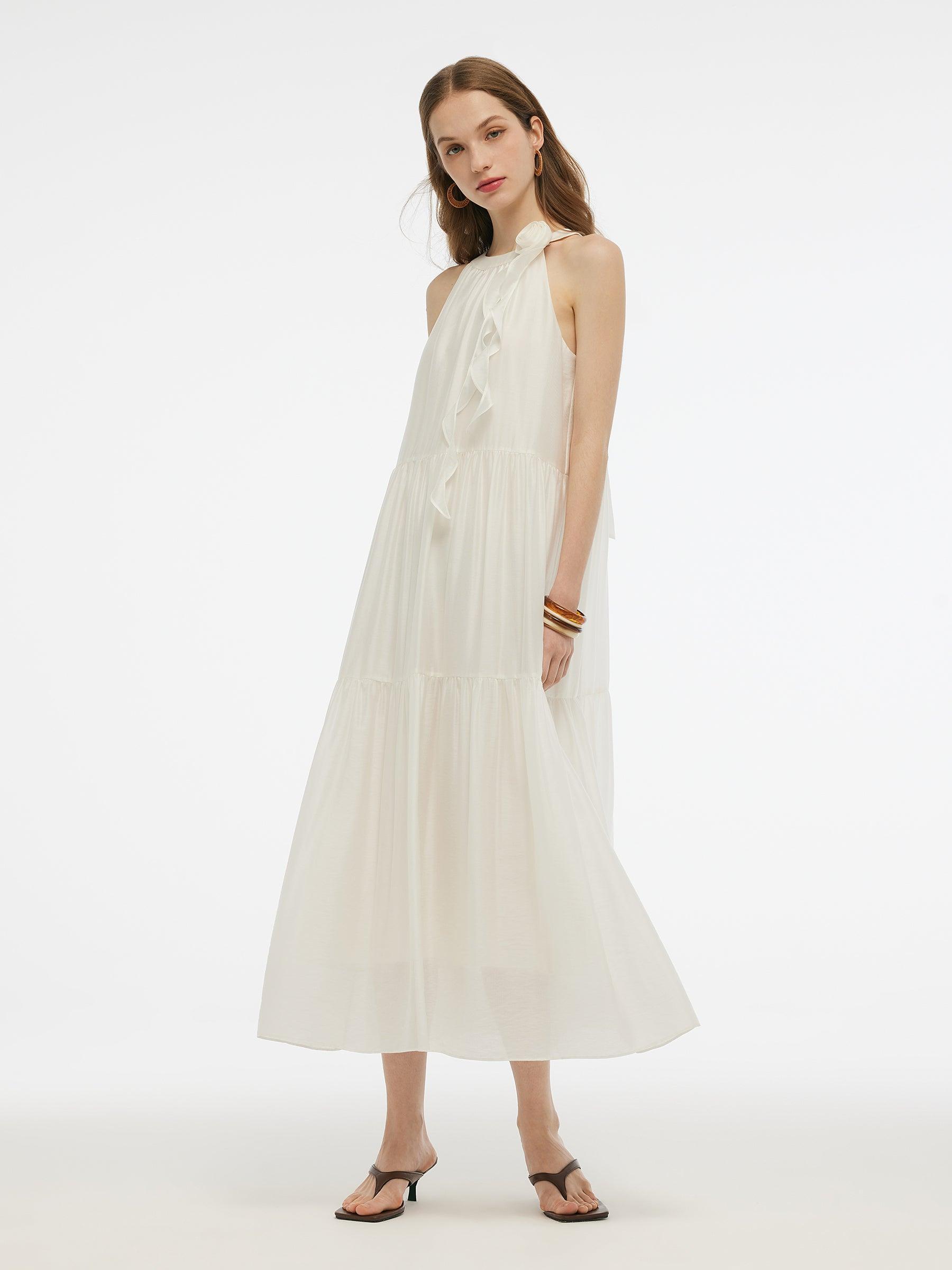 Tencel Halter Maxi Dress With Detachable Flower Product Image