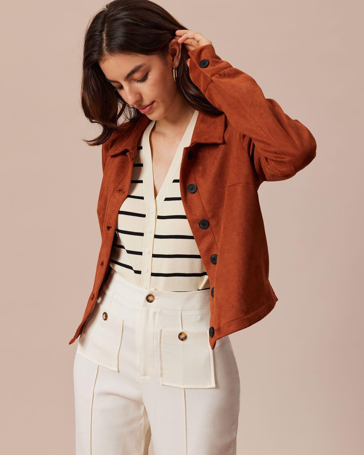 The Brown Single Breasted Suede Jacket Product Image
