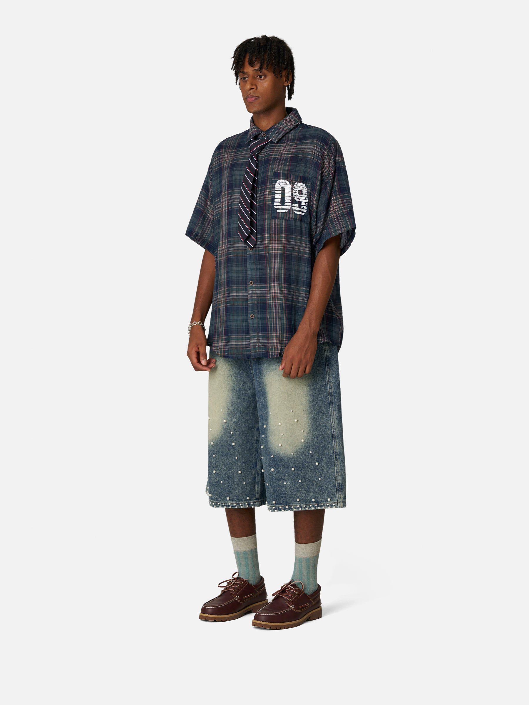 Aelfric Eden Pearl Embellished Baggy Longline Jorts Product Image