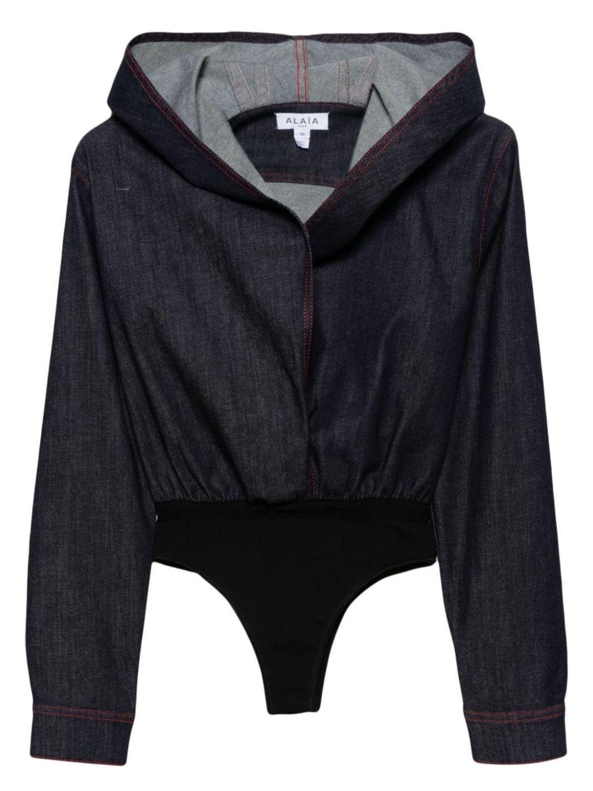 ALAÏA Hooded Shirt Jumpsuit In Bleufonce Product Image
