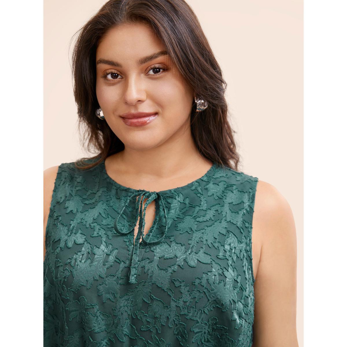 Plus Size Texture Mesh Tie Knot Tank Dress Emerald Women Elegant Tie knot V-neck Sleeveless Curvy BloomChic 18-20/2X Product Image