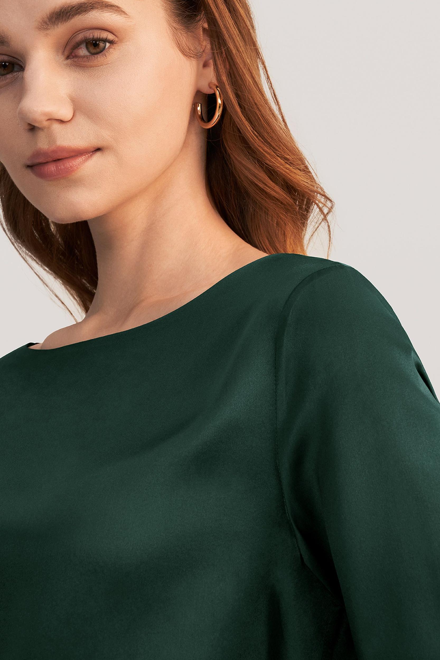 3/4 Sleeve Boat Neck Silk Blouse Product Image