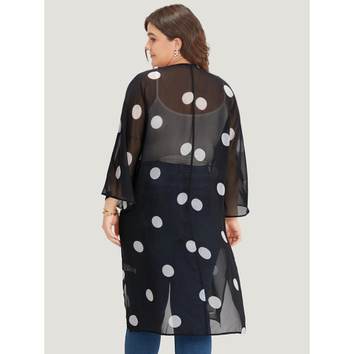 Plus Size Polka Dot Mesh Drape Open Front Kimono Women Black Casual Drape Loose Dailywear Kimonos BloomChic 30/6X Product Image