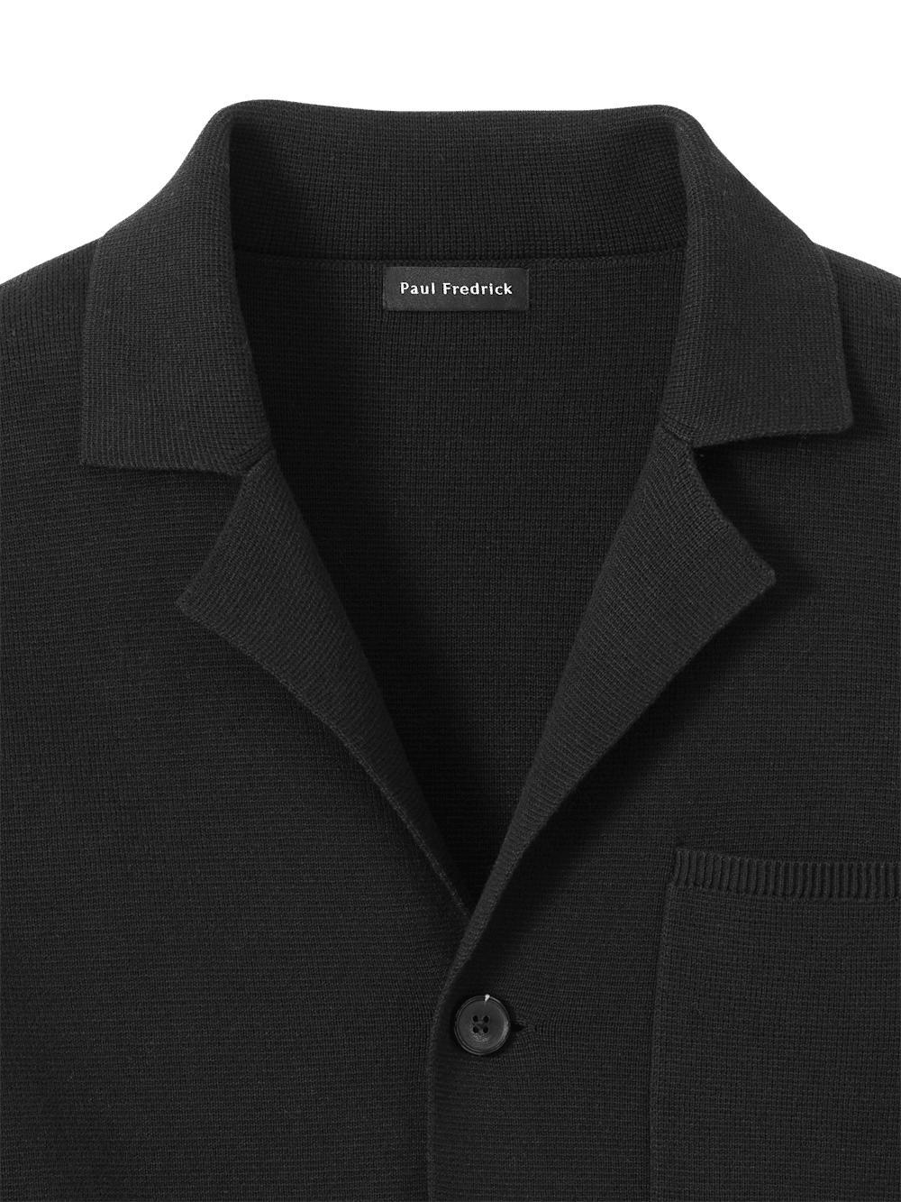 Cotton Notch Lapel Cardigan Sweater - Black Product Image