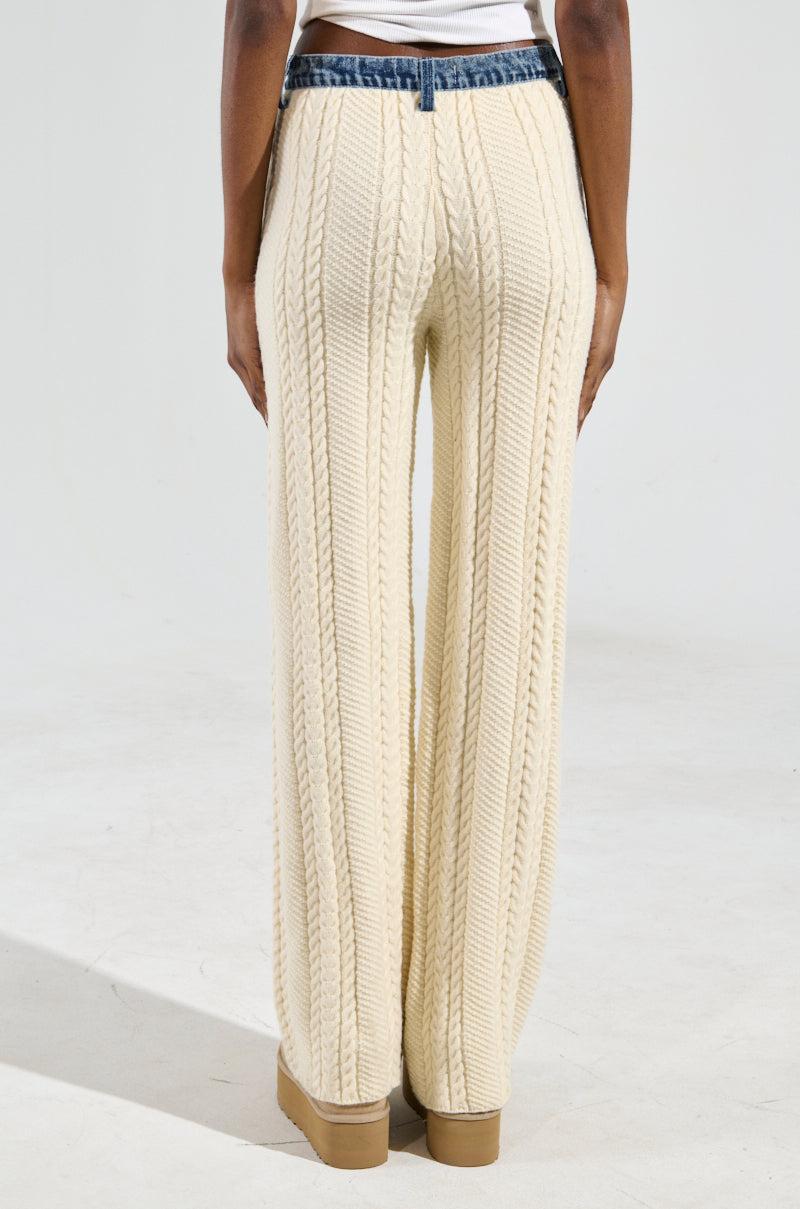 WORTHY OF LOVE CABLE KNIT STRAIGHT LEG PANT IN CREAM Product Image