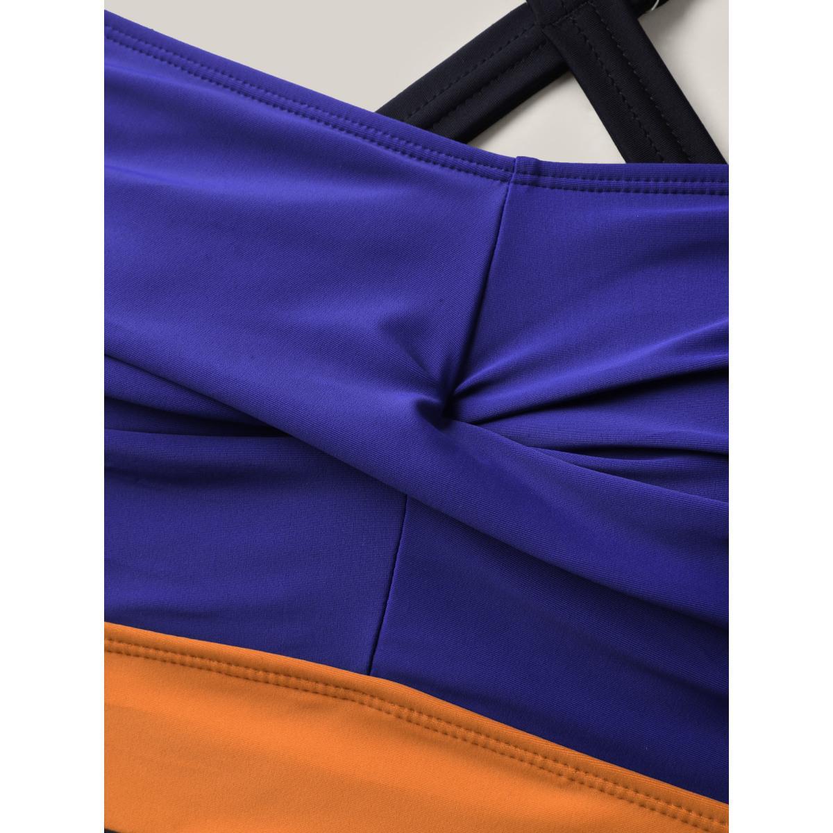 Plus Size Twisted Front Color Contrast One-Piece Swimsuit Women's Swimwear DarkBlue Beach Curve Bathing Suits High stretch One Pieces BloomChic 26/4X Product Image