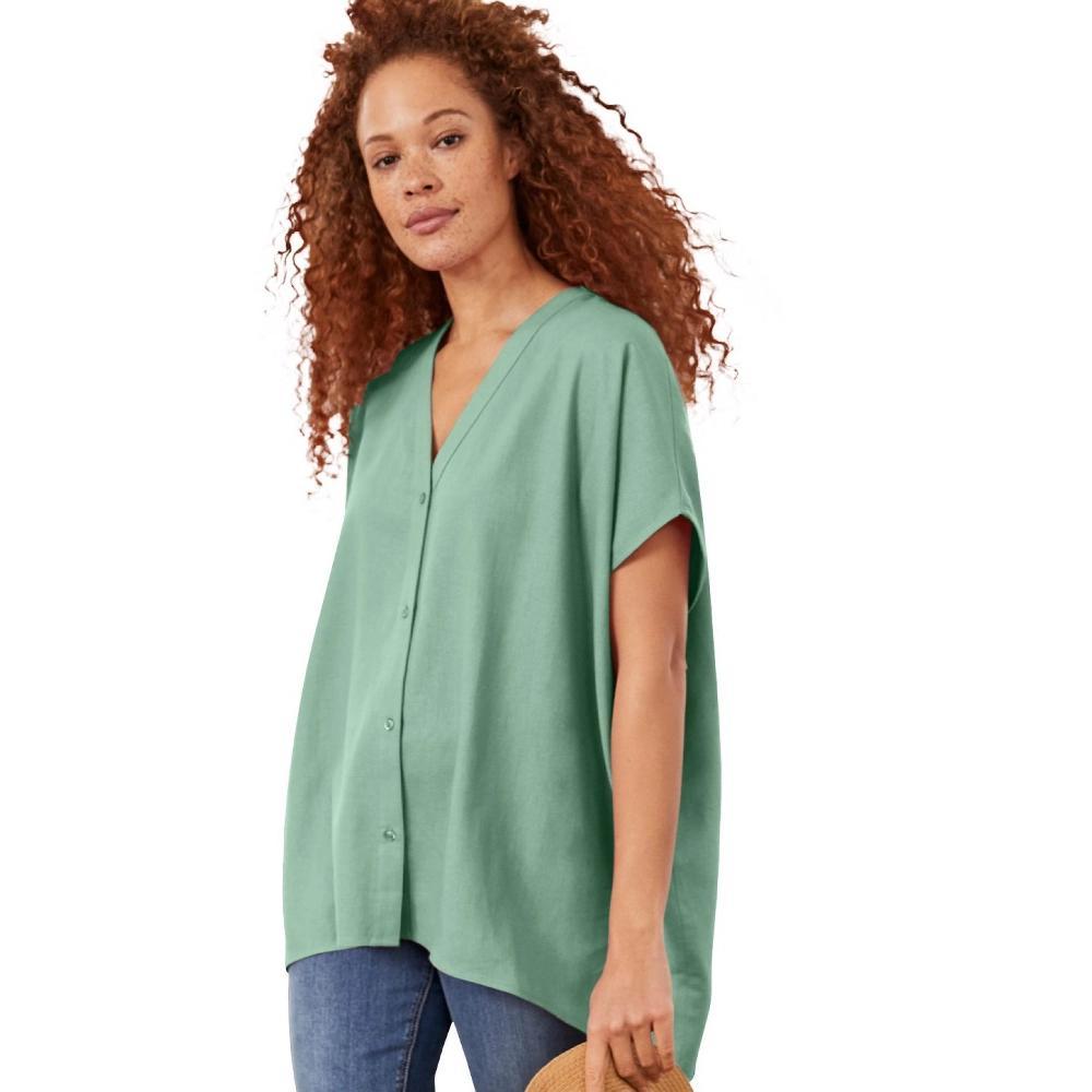 ellos Women's Plus Size Tie Neck Peasant Tunic Product Image