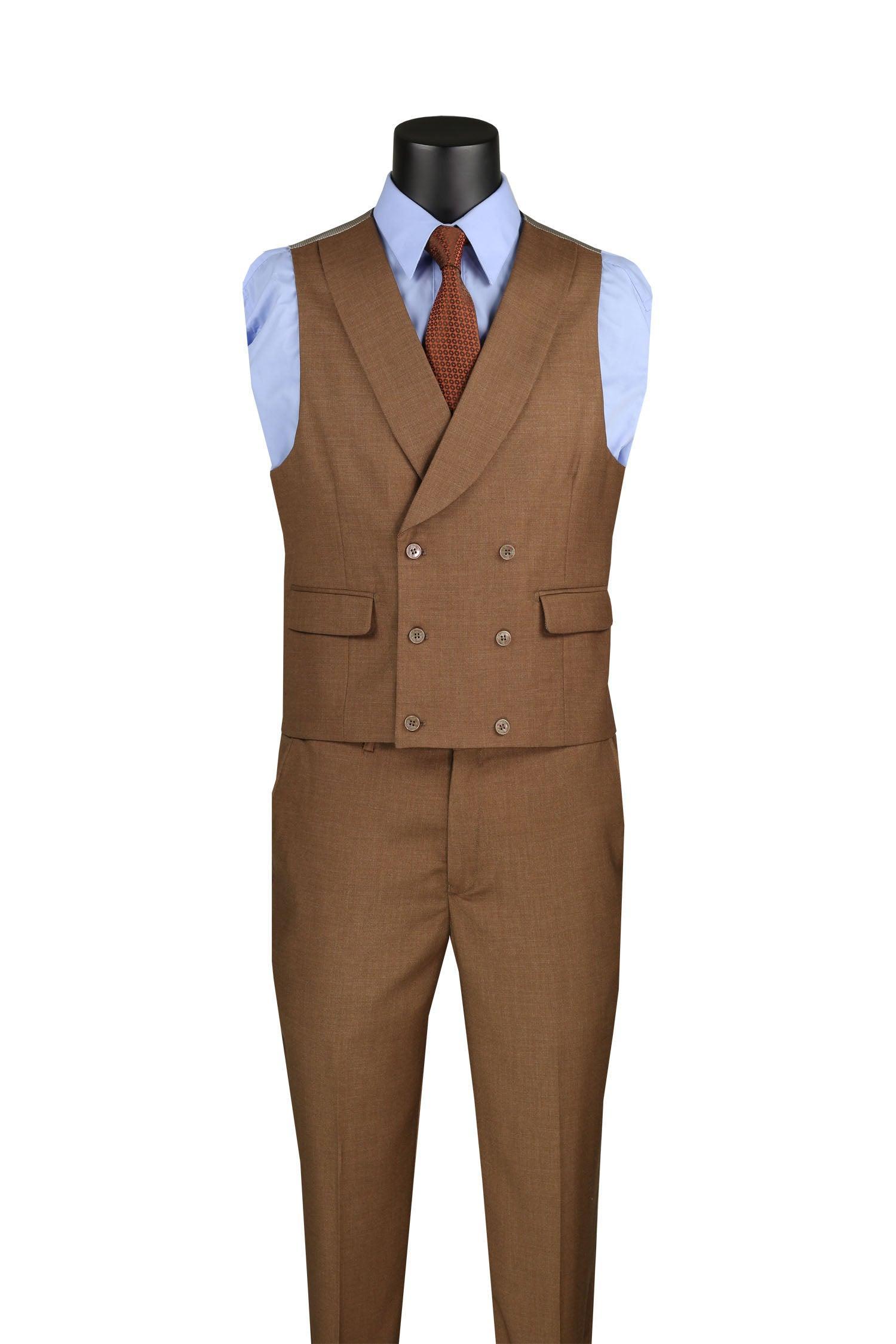 Light Brown Modern Fit 3 Piece Suit with Vest and Adjustable Waist Band Pants Product Image
