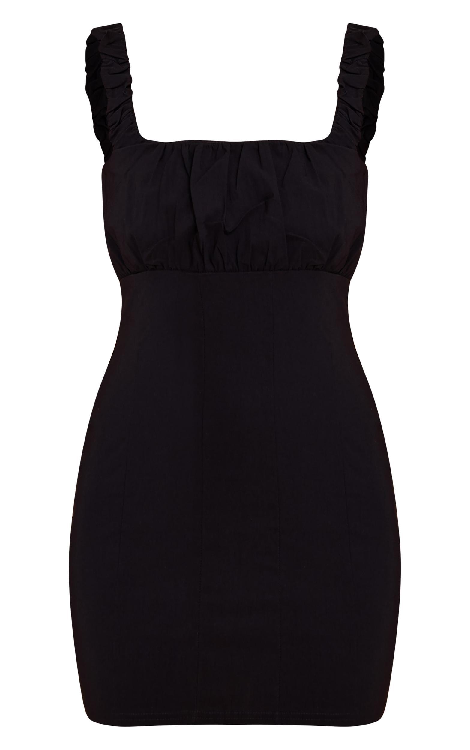 Black Stretch Woven Scoop Neck Ruched Bust Shift Dress Product Image