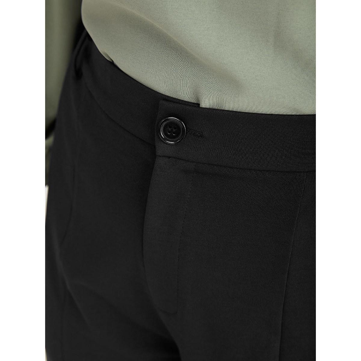 Plus Size Plain Split Front Pleated Pants Women Black At the Office Straight Leg High Rise Work Pants BloomChic 18-20/2X Product Image