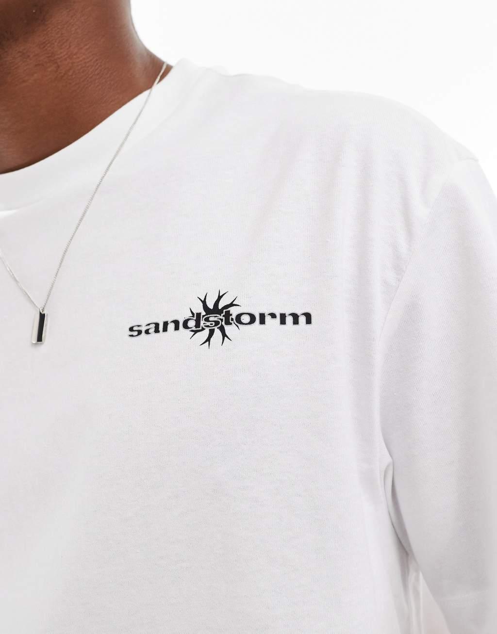 Bershka boxy fit sandstorm printed t-shirt in white Product Image