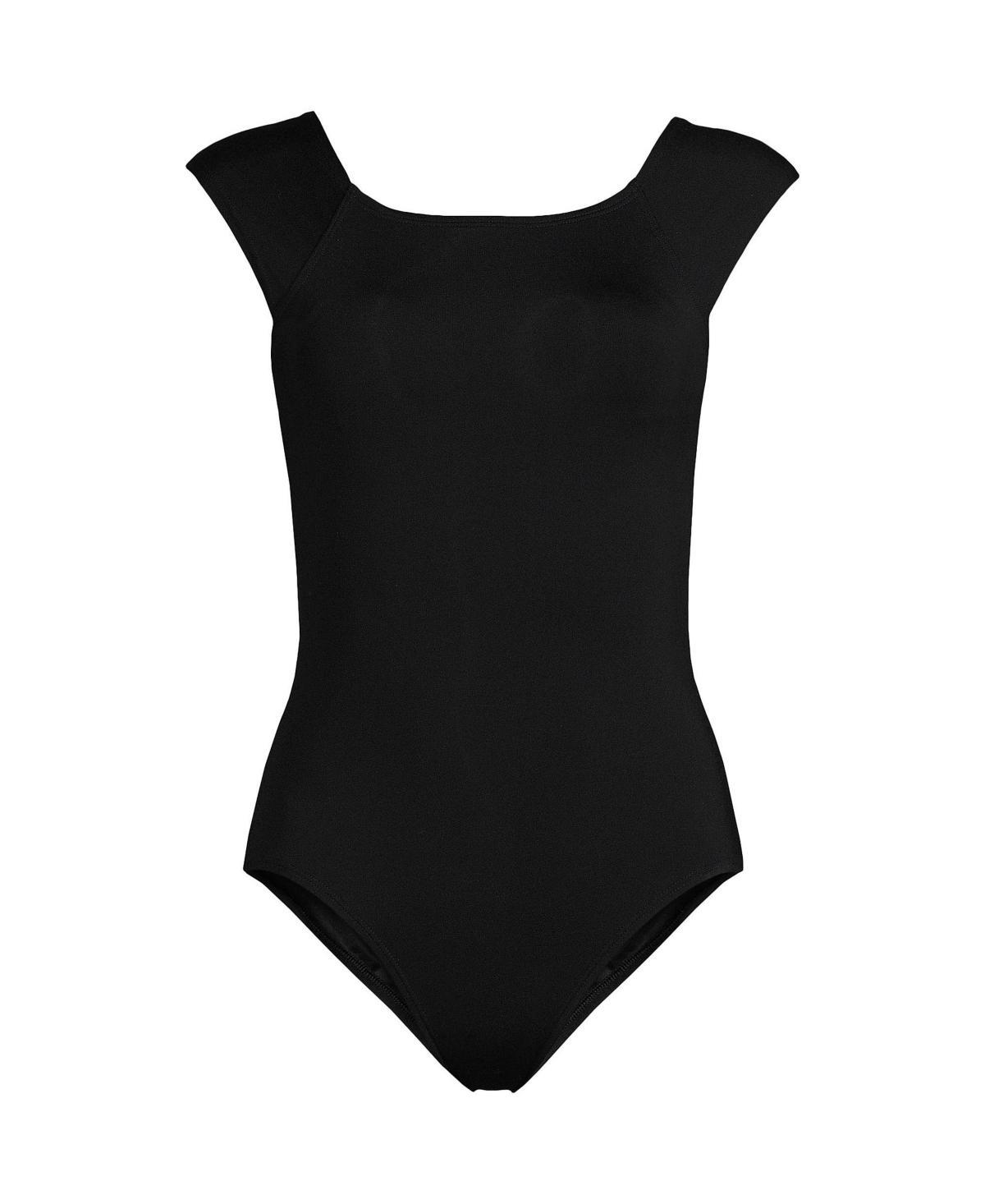 Womens Lands End Mastectomy UPF 50 Tummy Control Cap Sleeve One-Piece Swimsuit Product Image