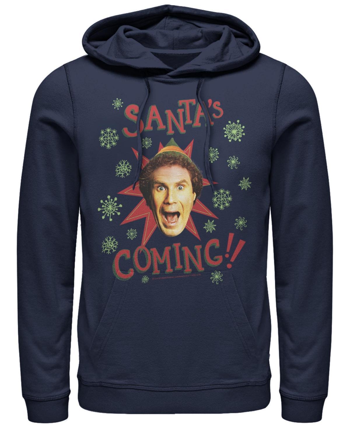 Men's Elf Buddy Santa's Coming Excited Smiling Portrait Hoodie, Size: XXL, Blue Product Image