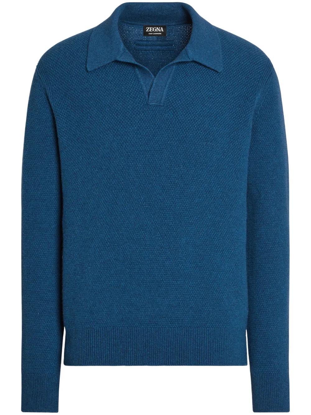 ZEGNA Oasi Knitted Polo Shirt In Blue Product Image